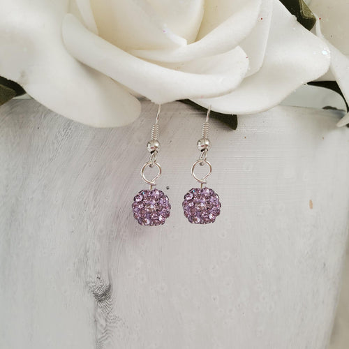 Handmade pave crystal rhinestone dangle drop earrings - violet or custom color - Drop Earrings - Rhinestone Earrings - Earrings