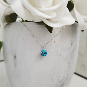 Handmade minimalist pave crystal rhinestone drop necklace - aquamarine blue or custom color - Rhinestone Drop Necklace - Crystal Necklace - Necklaces
