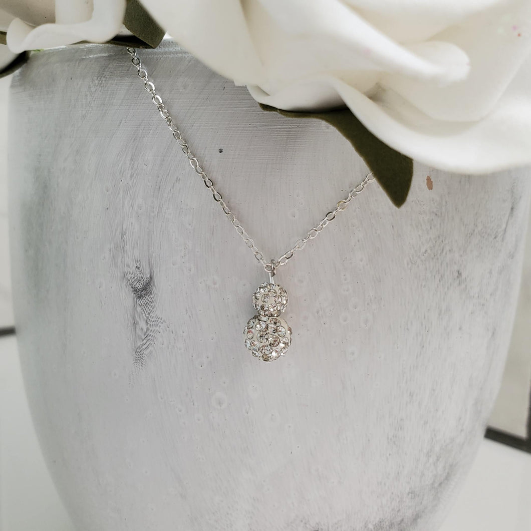 Handmade pave crystal rhinestone drop necklace pendant - silver clear or custom color - Drop Necklace - Crystal Pendant - Rhinestone Pendant