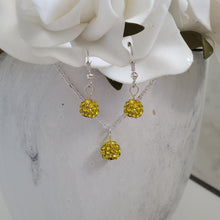 Load image into Gallery viewer, Handmade pave crystal rhinestone drop necklace accompanied by a matching pair of earrings - citrine or custom color - Crystal Necklace Set - Rhinestone Jewelry Set