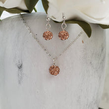 Load image into Gallery viewer, Handmade pave crystal rhinestone drop necklace accompanied by a matching pair of earrings - champagne or custom color - Crystal Necklace Set - Rhinestone Jewelry Set
