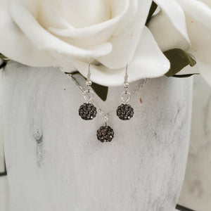 Handmade pave crystal rhinestone drop necklace accompanied by a matching pair of earrings - black diamond or custom color - Crystal Necklace Set - Rhinestone Jewelry Set