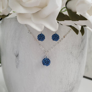 Handmade pave crystal rhinestone drop necklace accompanied by a matching pair of earrings - light sapphire (blue) or custom color - Crystal Necklace Set - Rhinestone Jewelry Set