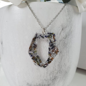 Handmade real flower pendant necklace made with lavender petals and silver leaf preserved in resin. - Blue Green Necklace, Bridal Necklace, Necklace