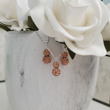 Load image into Gallery viewer, Handmade pave crystal rhinestone drop necklace accompanied by a matching pair of dangle earrings - champagne or custom color - Rhinestone Necklace Set - Crystal Jewelry Set