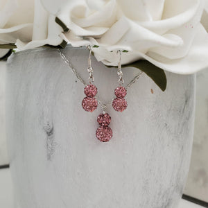 Handmade pave crystal rhinestone drop necklace accompanied by a matching pair of dangle earrings - rosaline or custom color - Rhinestone Necklace Set - Crystal Jewelry Set