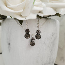 Load image into Gallery viewer, Handmade pave crystal rhinestone drop necklace accompanied by a matching pair of dangle earrings - black diamond or custom color - Rhinestone Necklace Set - Crystal Jewelry Set