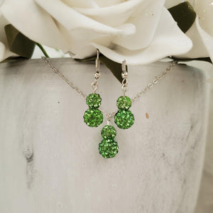 Handmade pave crystal rhinestone drop necklace accompanied by a matching pair of dangle earrings - period (green) or custom color - Rhinestone Necklace Set - Crystal Jewelry Set