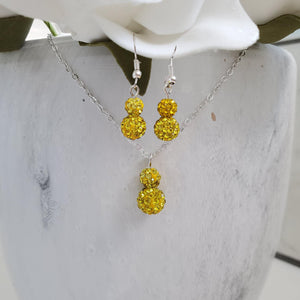 Handmade pave crystal rhinestone drop necklace accompanied by a matching pair of dangle earrings - citrine (yellow) or custom color - Rhinestone Necklace Set - Crystal Jewelry Set