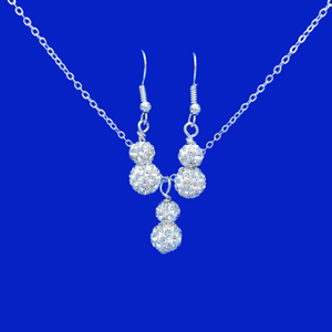 Handmade pave crystal rhinestone drop necklace accompanied by a matching pair of dangle earrings - silver clear or custom color - Rhinestone Necklace Set - Crystal Jewelry Set
