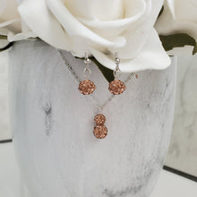 Load image into Gallery viewer, Handmade pave crystal rhinestone drop necklace accompanied by a pair of dangling earrings - champagne or custom color - Rhinestone Necklace Earrings - Necklace Set