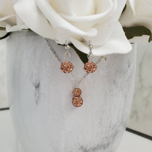 Handmade pave crystal rhinestone drop necklace accompanied by a pair of dangling earrings - champagne or custom color - Rhinestone Necklace Earrings - Necklace Set