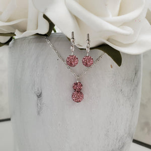 Handmade pave crystal rhinestone drop necklace accompanied by a pair of dangling earrings - rosaline or custom color - Rhinestone Necklace Earrings - Necklace Set
