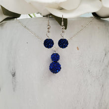 Load image into Gallery viewer, Handmade pave crystal rhinestone drop necklace accompanied by a pair of dangling earrings - capri blue or custom color - Rhinestone Necklace Earrings - Necklace Set