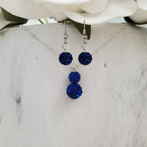Handmade pave crystal rhinestone drop necklace accompanied by a pair of dangling earrings - capri blue or custom color - Rhinestone Necklace Earrings - Necklace Set
