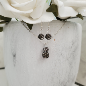 Handmade pave crystal rhinestone drop necklace accompanied by a pair of dangling earrings - black diamond or custom color - Rhinestone Necklace Earrings - Necklace Set