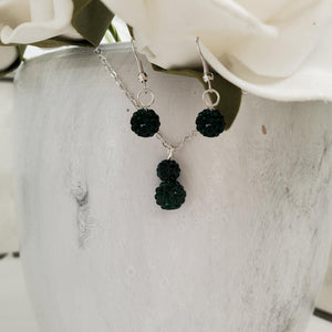 Handmade pave crystal rhinestone drop necklace accompanied by a pair of dangling earrings - emerald or custom color - Rhinestone Necklace Earrings - Necklace Set