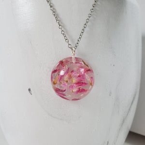 Handmade real flower pendant necklace made with red clover flower preserved in resin. - Floral Pendant, Flower Necklace, Resin Necklace