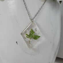 Load image into Gallery viewer, Handmade real pressed fern and silver leaf flakes pendant necklace preserved in resin. - Necklaces, Fern Pendant, Fern Necklace