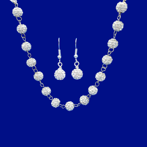 A handmade pave crystal rhinestone silver clear necklace and earring jewelry set.