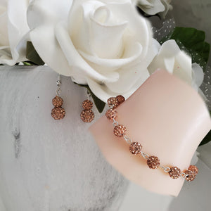 Handmade pave crystal rhinestone link bracelet accompanied by a pair of dangle drop earrings - champagne or custom color - Bracelet Sets - Bridal Party Gifts - Bridesmaid Jewelry