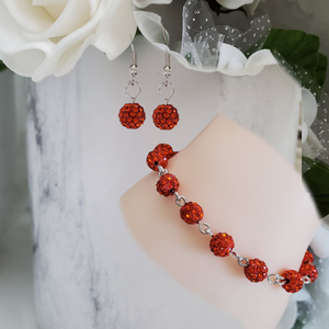 Handmade pave crystal rhinestone bracelet accompanied by a pair of drop earrings - hyacinth or custom color -Rhinestone Jewelry Set-Bracelet and Earring Jewelry Set