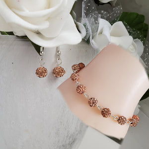 Handmade pave crystal rhinestone bracelet accompanied by a pair of drop earrings - champagne or custom color -Rhinestone Jewelry Set-Bracelet and Earring Jewelry Set