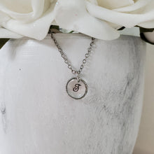 Load image into Gallery viewer, Handmade circle initial pendant necklace preserved in clear resin. Gold or rhodium - Initial Necklace - Monogram Necklace - Necklaces