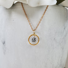 Load image into Gallery viewer, Handmade circle initial pendant necklace preserved in clear resin. Gold or rhodium - Initial Necklace - Monogram Necklace - Necklaces
