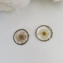 Load image into Gallery viewer, Handmade stud earrings with tiny flowers preserved in clear resin. white or custom color - Tiny Flower Earrings - Flower Earrings - Earrings