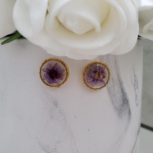 Handmade stud earrings with tiny flowers preserved in clear resin. custom color - Tiny Flower Earrings - Flower Earrings - Earrings