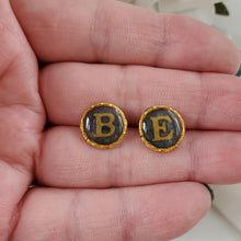 Load image into Gallery viewer, Handmade black and gold monogram circular post earrings. - Initial Earrings - Monogram Earrings - Earrings