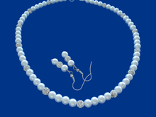 Load image into Gallery viewer, handmade pearl and crystal necklace accompanied by a pair of drop earrings