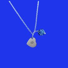 Load image into Gallery viewer, Personalized Initial Pave Crystal Drop Necklace, blue or custom color