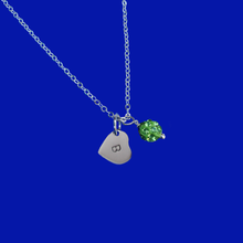 Load image into Gallery viewer, Personalized Initial Pave Crystal Drop Necklace, peridot (green) or custom color