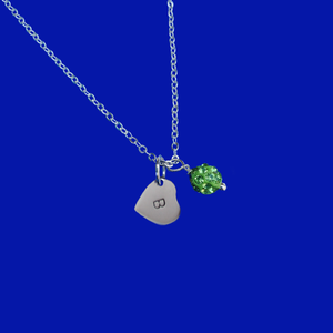 Personalized Initial Pave Crystal Drop Necklace, peridot (green) or custom color