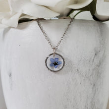 Load image into Gallery viewer, Handmade real flower forget me not dangle necklace.  - Flower Necklace - Forget Me Not Necklace - Necklaces