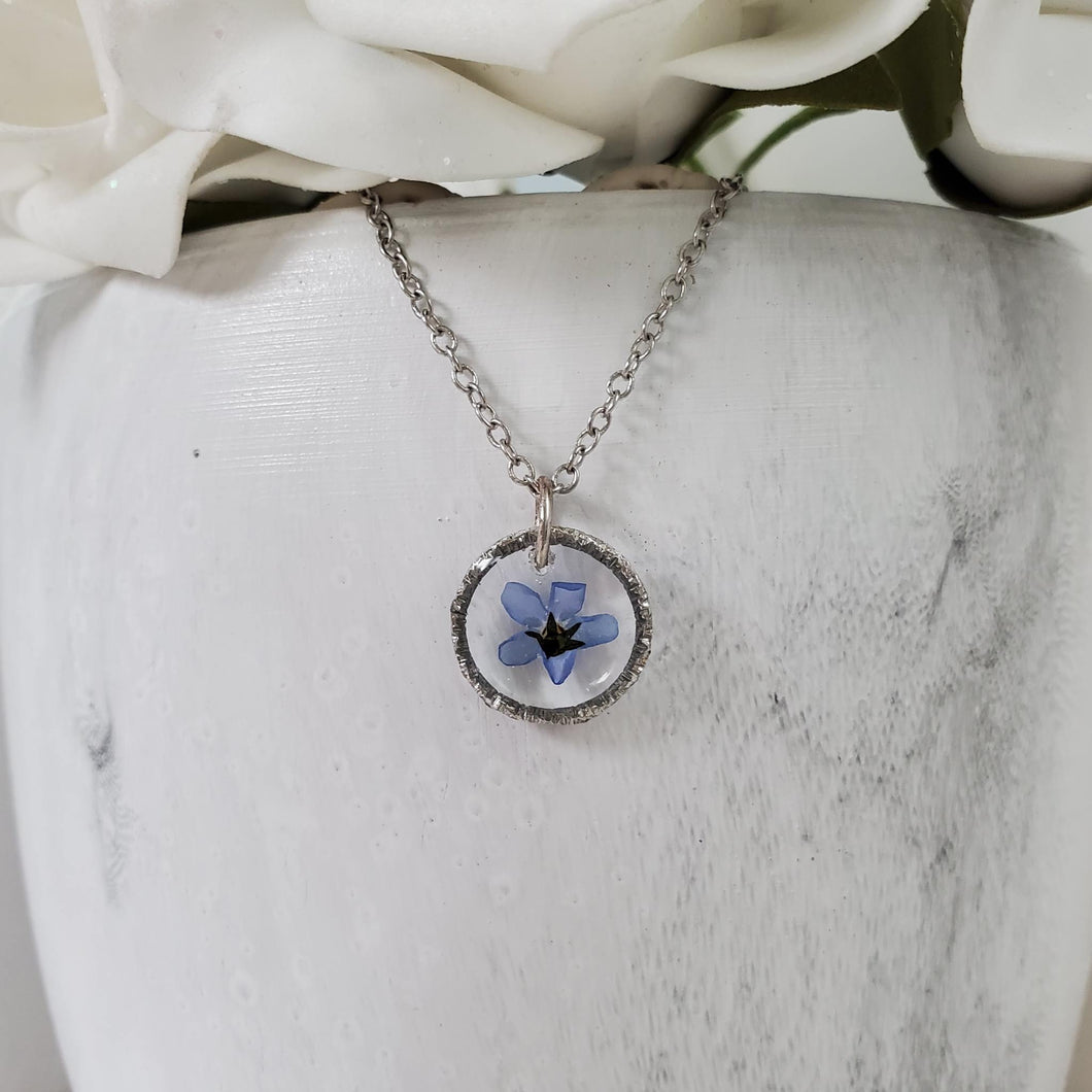 Handmade real flower forget me not dangle necklace.  - Flower Necklace - Forget Me Not Necklace - Necklaces
