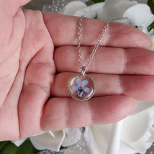 Load image into Gallery viewer, Handmade real flower forget me not dangle necklace. Rhodium - Flower Necklace - Forget Me Not Necklace - Necklaces
