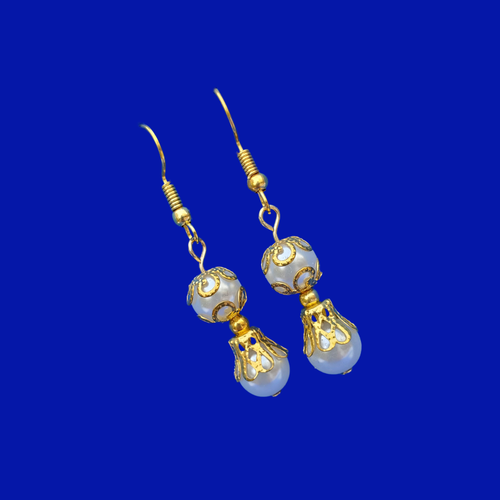 handmade gold accented pearl drop earrings