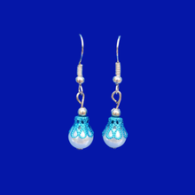 Load image into Gallery viewer, Pearl Earrings - Drop Earrings - Earrings, pearl drop earrings, blue and white