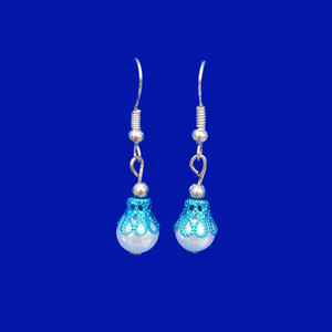 Pearl Earrings - Drop Earrings - Earrings, pearl drop earrings, blue and white