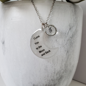 Handmade I love you to the moon and back initial drop necklace made with resin. - Love Necklace - Moon Necklace - Monogram Necklace