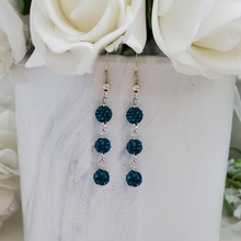 Load image into Gallery viewer, Handmade pave crystal rhinestone drop earrings - blue zircon or custom color - Crystal Earrings - Earrings - Drop Earrings