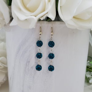 Handmade pave crystal rhinestone drop earrings - blue zircon or custom color - Crystal Earrings - Earrings - Drop Earrings