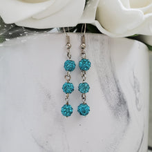 Load image into Gallery viewer, Handmade pave crystal rhinestone drop earrings - aquamarine blue or custom color - Crystal Earrings - Earrings - Drop Earrings