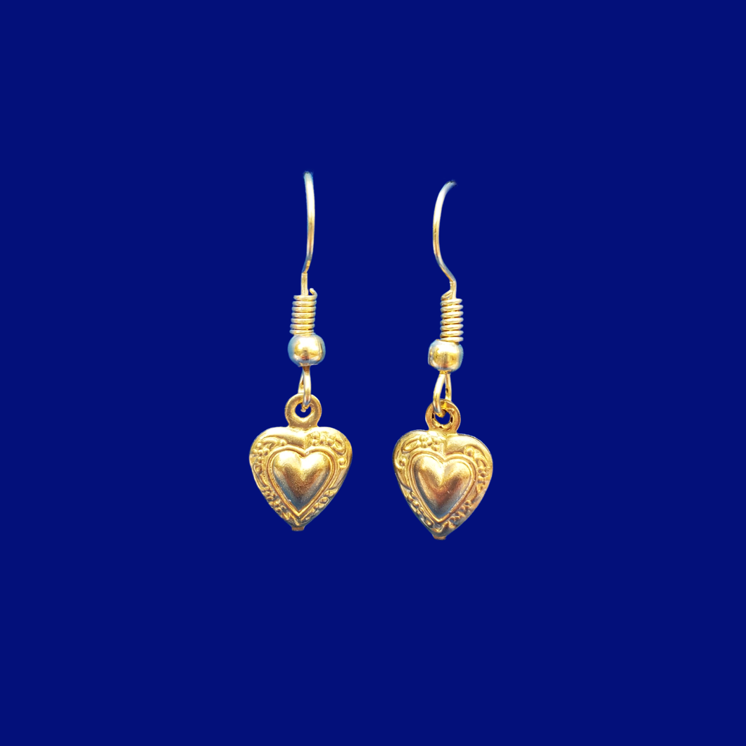 Heart Earrings - Earrings - Drop Earrings, handmade gold drop heart earrings