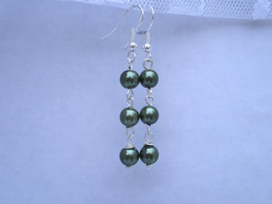 Pearl Earrings - Drop Earrings - Earrings, pearl drop earring, olive green or custom color