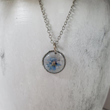Load image into Gallery viewer, Handmade tiny flower dangle necklace. Blue or custom color - Tiny Flower Necklace - Flower Necklace - Necklaces