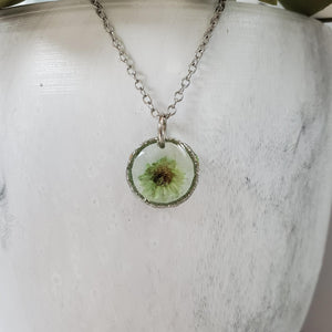 Handmade tiny flower dangle necklace. Green or custom color - Tiny Flower Necklace - Flower Necklace - Necklaces